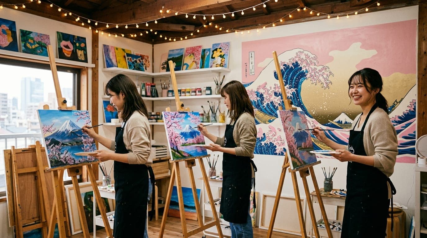 Japan-Inspired Painting Classes with Wine paint and sip class at Artbar Tokyo
