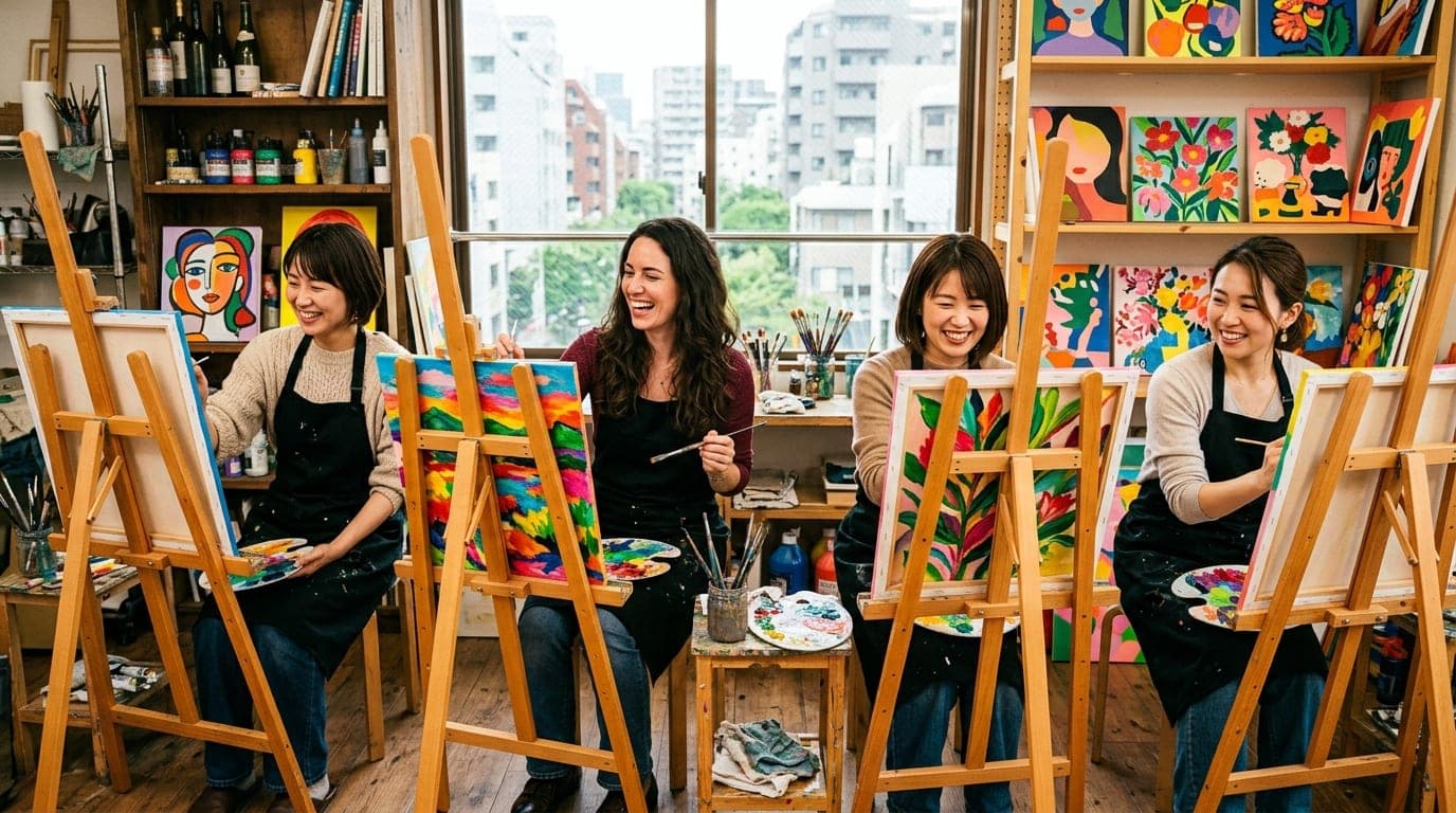 Matisse Inspired Art Classes with Wine paint and sip class at Artbar Tokyo