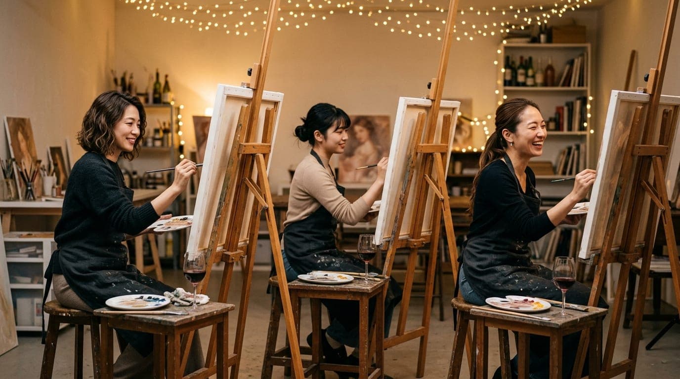 Renoir Painting Classes with Wine paint and sip class at Artbar Tokyo