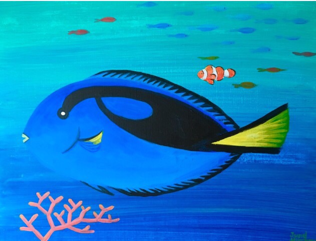 青い魚 Blue Fish Artbar Tokyo Paint And Wine Art Studio Let Your Creativity And The Wine Flow