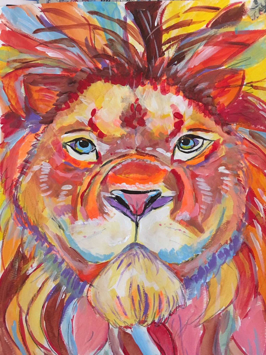 ライオン Colorful Lion – Artbar Tokyo – Paint and Wine Art Studio 