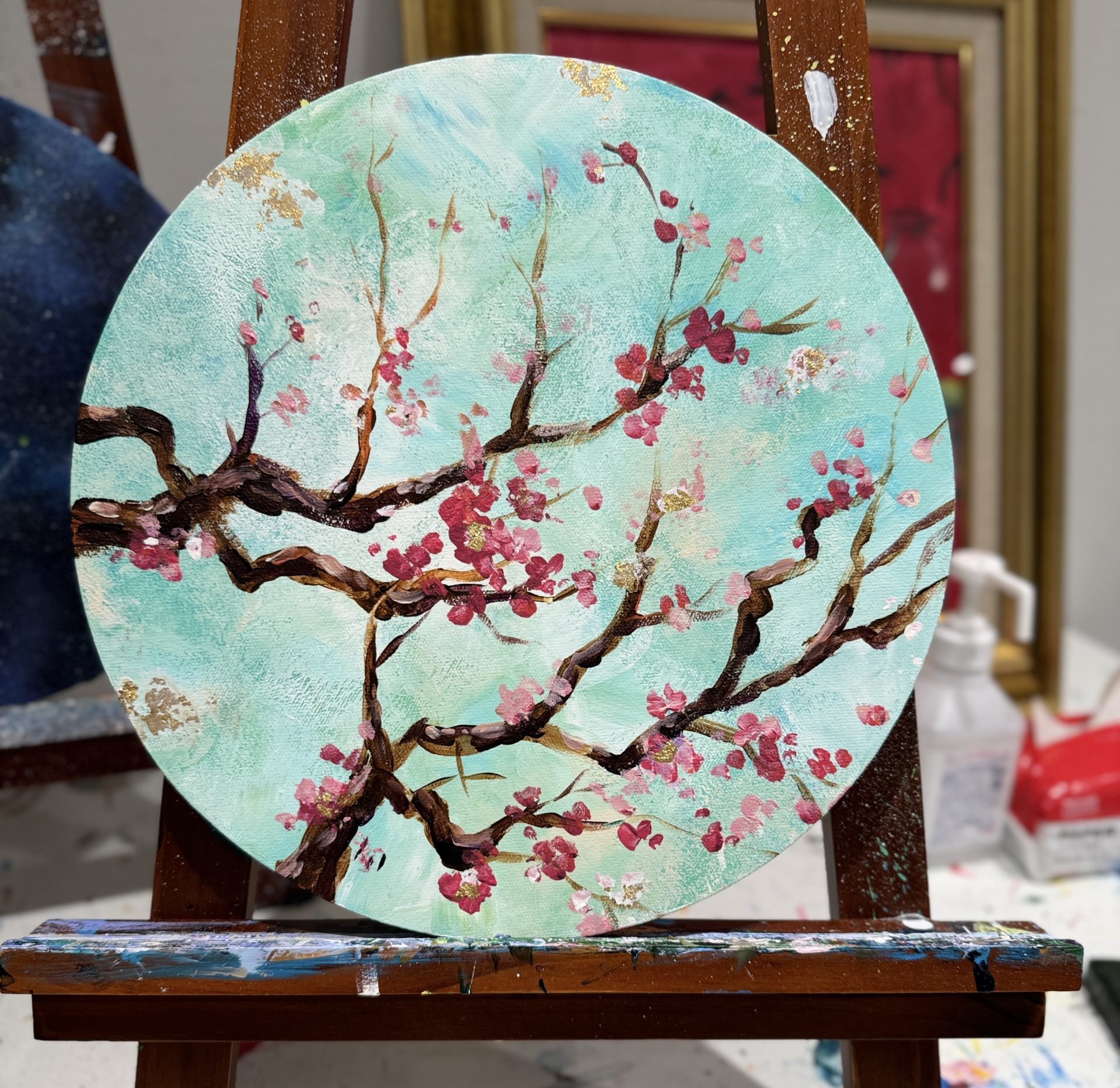 YOKOHAMA – 桜30cm 丸いキャンバス Sakura on 30cm Round Canvas – Artbar Tokyo – Paint and Wine Art Studio: Let Your Creativity and the Wine Flow! YOKOHAMA – 桜30cm 丸いキャンバス Sakura on 30cm Round Canvas – Artbar Tokyo – Paint and Wine Art Studio: Let Your Creativity and the Wine Flow!
