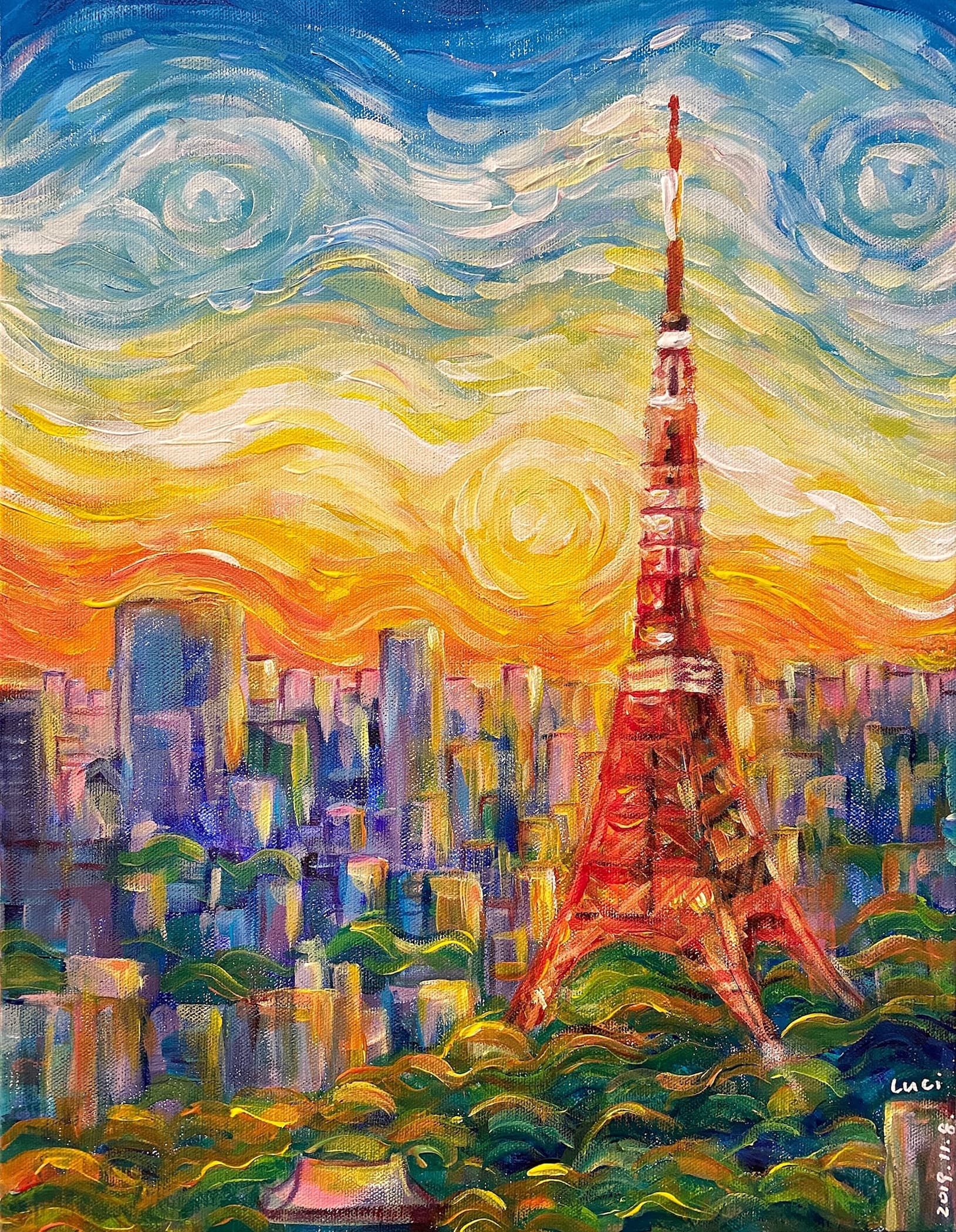 夕暮れ時の東京タワー Tokyo Tower at Sunset – Artbar Tokyo – Paint 