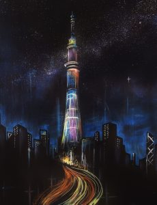 Uv Glow Skytree Uvグロースカイツリー Artbar Tokyo Paint And Wine Art Studio Let Your Creativity And The Wine Flow