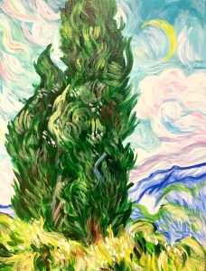 ゴッホ糸杉 Van Gogh Cypresses Artbar Tokyo Paint And Wine Studio Let Your Creativity And The Wine Flow