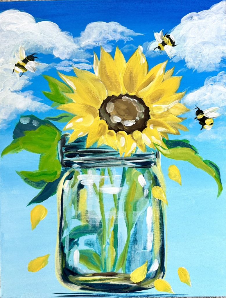ひまわり Sunflowers in Mason Jar – Artbar Tokyo – Paint and Wine
