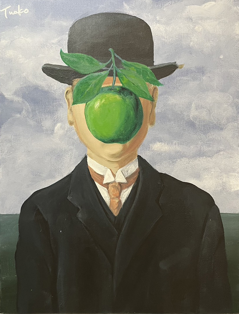 マグリットのスタイルの肖像画 Portrait in the Style of René Magritte – Artbar Tokyo –  Paint and Wine Art Studio: Let Your Creativity and the Wine Flow!