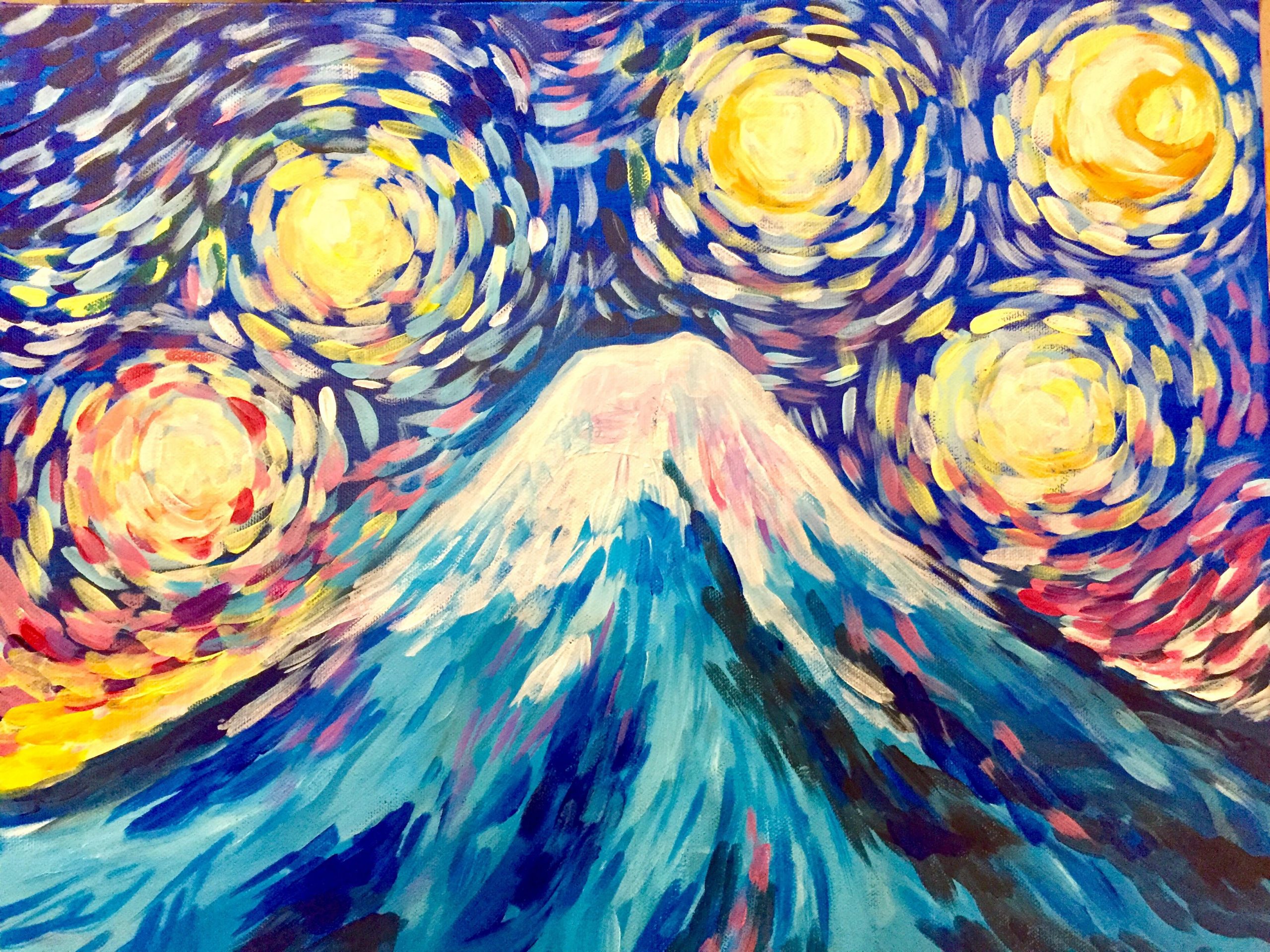 ゴッホ 富士山 Fuji Van Gogh – Artbar Tokyo – Paint and Wine Art 