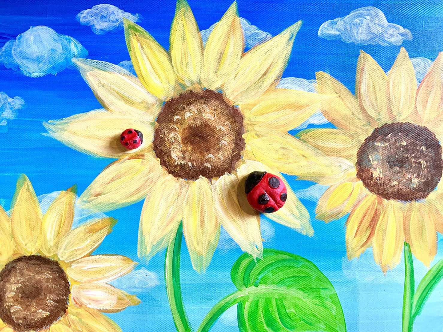 Mommy Me ひまわり てんとう虫 Sunflowers Artbar Tokyo Paint And Wine Art Studio Let Your Creativity And The Wine Flow